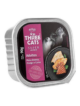 Patê Three Dogs Super Premium Sabor Peixe Branco, Frango e Carne para Gatos Adultos - 150g