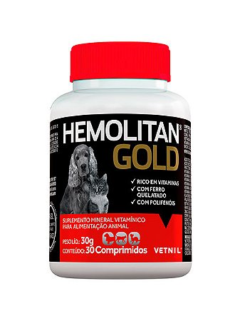 Suplemento Vitamínico Hemolitan Gold Vetnil - 30 comprimidos