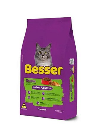 Ração Besser Natural Premium Sabor Carne e Frango para Gatos Adultos - 10,1kg ou 20kg