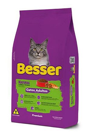 Ração Besser Natural Premium Sabor Carne e Frango para Gatos Adultos - 10,1kg ou 20kg