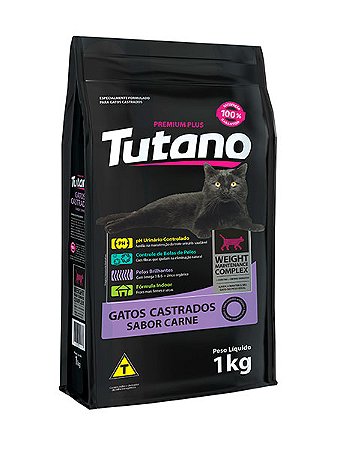 Ração Tutano Premium Plus Sabor Carne para Gatos Castrados - 1kg, 3kg ou 10,1kg