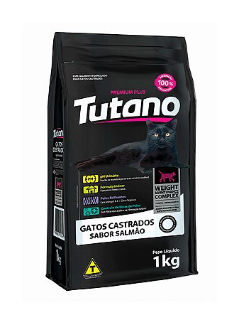 Ração Tutano Premium Plus Sabor Salmão para Gatos Castrados - 1kg, 3kg ou 10,1kg