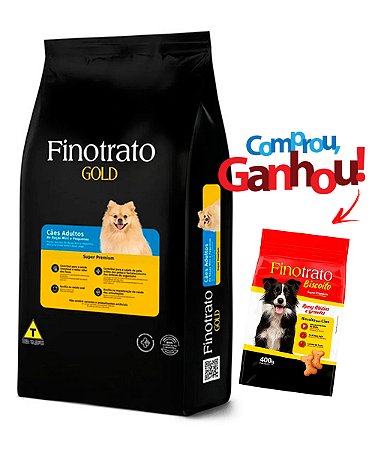 Ração Finotrato Gold Super Premium para Cães Adultos Porte Mini e Pequeno - 10,1Kg + Brinde