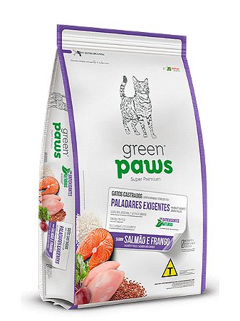 Ração Green Paws Super Premium Sabor Salmão e Frango para Gatos Castrados - 1,5Kg e 10,1Kg