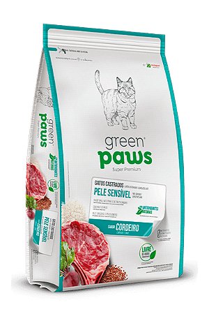 Ração Green Paws Super Premium Sabor Cordeiro para Gatos Castrados - 1,5Kg e 10,1Kg