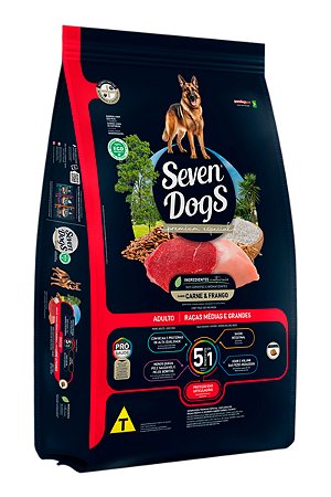 Ração Seven Dogs Premium Especial Sabor Carne e Frango para Cães Adultos Raças Médias e Grandes - 18kg