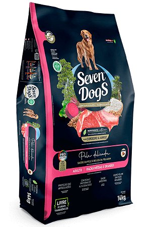 Ração Seven Dogs Premium Especial Sabor Cordeiro e Arroz para Cães Adultos Raças Médias e Grandes - 14kg