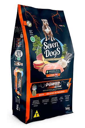 Ração Seven Dogs Premium Especial Power Active Sabor Frango, Batata-doce e Whey Protein para Cães Adultos Ativos - 14kg