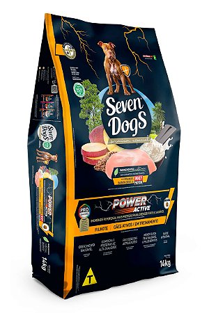 Ração Seven Dogs Premium Especial Power Active Sabor Frango, Batata-doce e Whey Protein para Cães Filhotes Ativos - 14kg