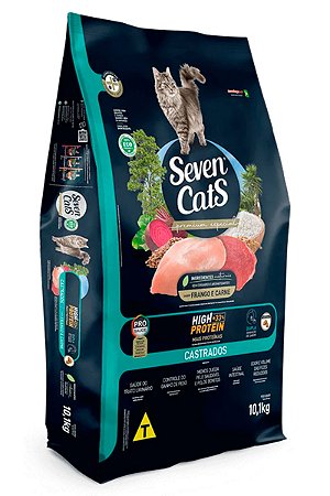Ração Seven Cats Premium Especial Sabor Frango e Carne para Gatos Castrados - 10,1kg