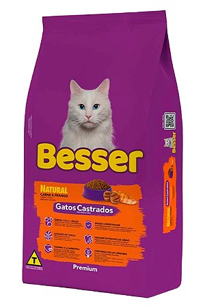 Ração Besser Natural Premium Sabor Carne e Frango para Gatos Adultos Castrados - 10,1kg