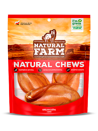 Petisco Natural Orelha Suína Natural Farm para Cães - 3 unidades