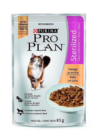 Ração Úmida Nestlé Purina Pro Plan Sterilized Sachê Sabor Frango ao Molho para Gatos Castrados - 85g
