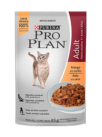 Ração Úmida Nestlé Purina Pro Plan Sachê Sabor Frango ao Molho para Gatos Adultos - 85g