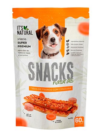 Petisco It´s Natural Snacks Naturais Tiras de Frango com Cenoura Cães Adultos - 60g