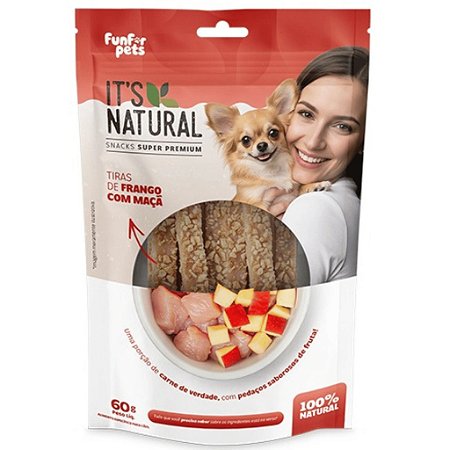 Petisco It´s Natural Snacks Naturais Tiras de Frango com Maça para Cães Adultos - 60g