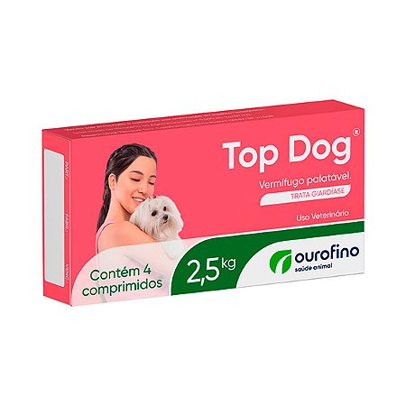 Vermífugo Top Dog Ourofino 250 mg para Cães até 2,5kg - 4 comprimidos