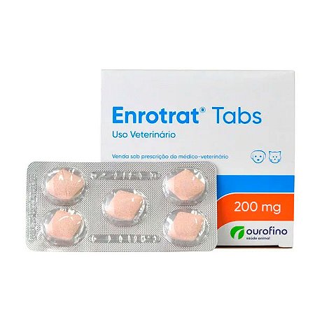 Antimicrobiano Enrotrat Tabs Enrofloxacina Blister com 5 comprimidos para Cães e Gato - 200mg