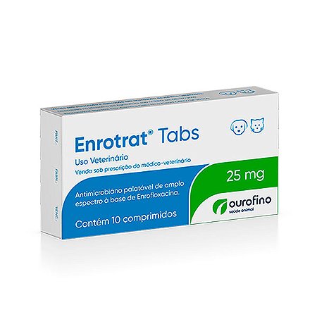 Antimicrobiano Enrotrat Tabs Enrofloxacina com 10 comprimidos para Cães e Gato - 25mg ou 100mg