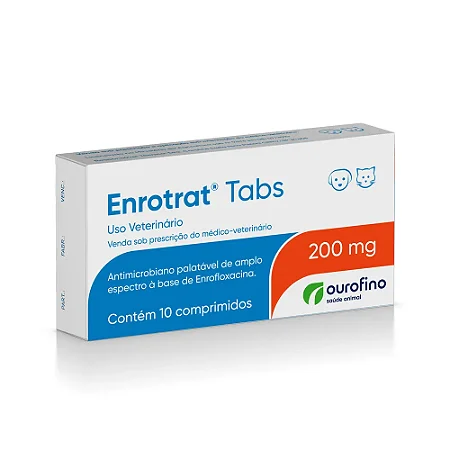 Antimicrobiano Enrotrat Tabs Enrofloxacina com 10 comprimidos para Cães e Gato - 25mg, 100mg ou200mg
