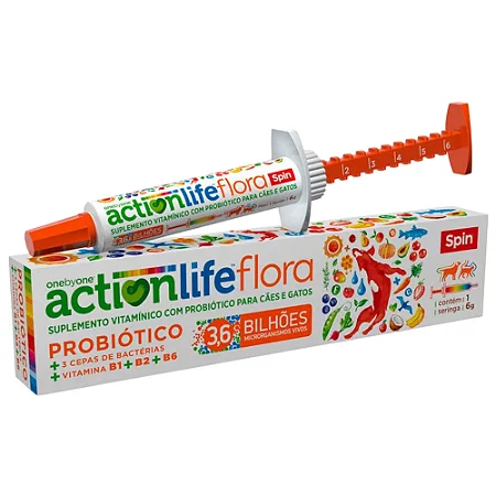 Suplemento Vitamínico Probiótico Actionlife Flora Spin Pet para Cães e Gatos 6g