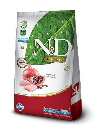 Ração N&D Prime Farmina Sabor Frango e Romã para Gatos Adultos Castrados - 400g ou 1,5kg