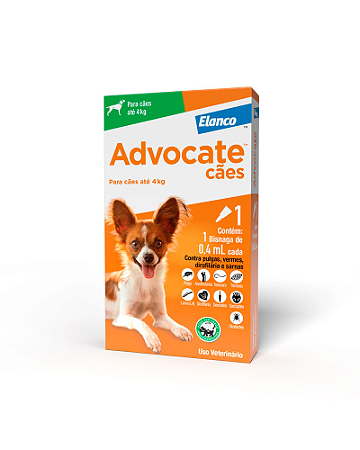 Antipulgas Advocate Elanco para Cães até 4 kg 0,4 mL - 1 ou 3 Bisnagas