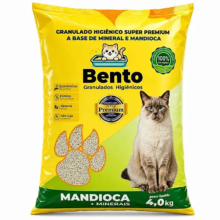 Granulado Higiênico Super Premium Bento Mandioca e Minerais para Gatos - 4kg