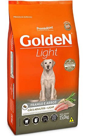 Ração Golden Cães Adultos Light Frango e Arroz - 15Kg