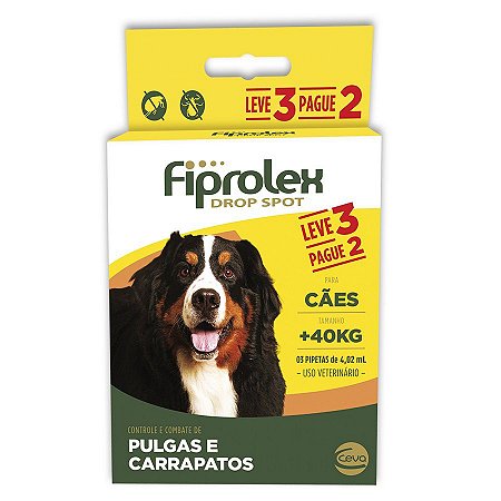 Antipulgas e Carrapatos Fiprolex Drop Spot Ceva para Cães Acima de 40kg - Leve 3 Pague 2