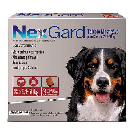 Nexgard Antipulgas E Carrapatos Cães 25,1 A 50kg C/3 Comprimidos