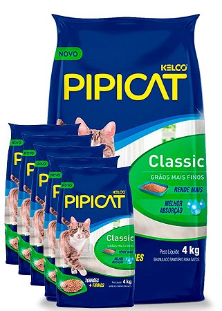 6 Pacotes de 4kg - Areia Higiênica Pipicat Classic para Gatos