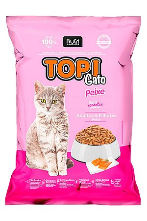 Ração Topi Gato Premium Sabor Peixe para Gatos Adultos e Filhotes - 7kg