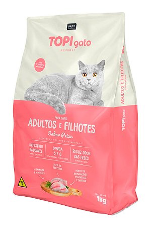 Ração Topi Gato Premium Sabor Peixe para Gatos Adultos e Filhotes - 7kg