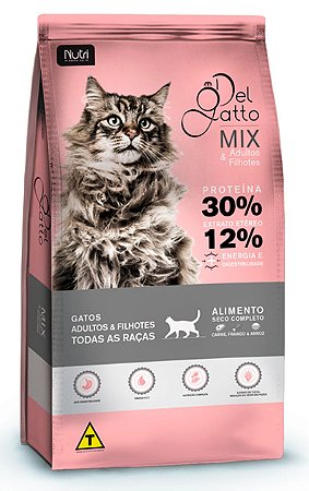 Ração Del Gatto Mix para Gatos Adultos e Filhotes Sabor Carne, Frango e Arroz - 25kg