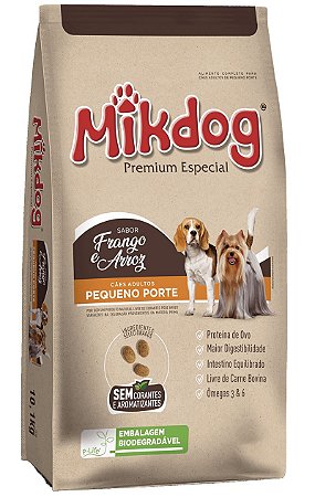 Ração Mikdog Premium Especial para Cães Adultos Pequeno Porte Sabor Frango e Arroz - 3Kg