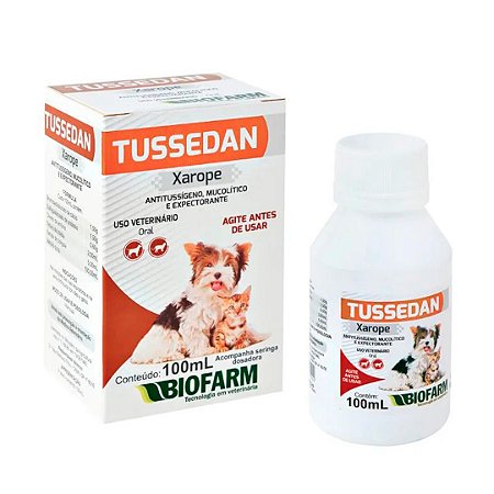Tussedan Xarope  Antitussígeno, Mucolítico e Expectorante para Cães e Gatos Biofarm - 100 ml