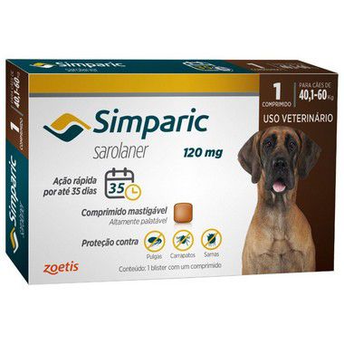 Antipulgas Simparic 120 mg para cães 40,1 a 60 kg C/1 Comprimido Avulso - Zoetis