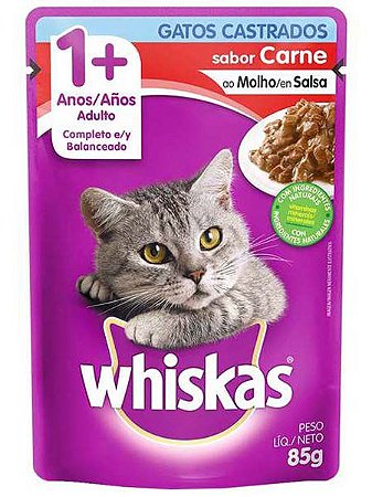 Ração Úmida Whiskas Sachê Sabor Carne ao Molho para Gatos Castrados - 85g