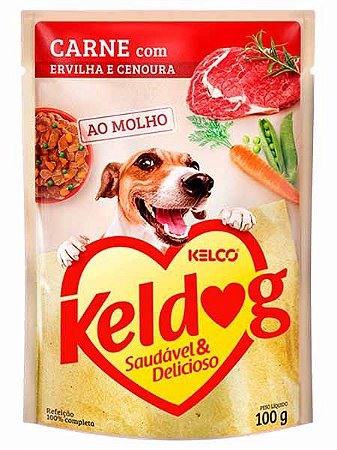 Ração Úmida Keldog Kelco Sachê Sabor Carne com Ervilha e Cenoura para Cães Adultos - 100g