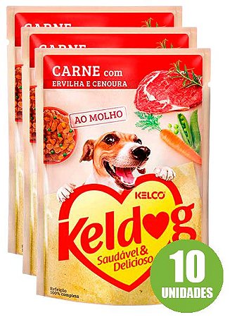 Ração Úmida Keldog Sachê Sabor Carne com Ervilha e Cenoura para Cães Adultos 100g - 10 unidades