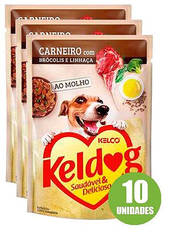 Ração Úmida Keldog Sachê Sabor Carneiro com Brócolis e Linhaça para Cães Adultos 100g - 10 unidades