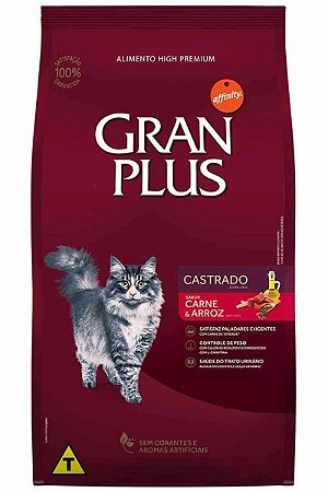 Ração GranPlus Super Premium Sabor Carne e Arroz para Gatos Adultos Castrados - 10,1Kg