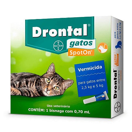 Vermífugo Drontal SpotOn para Gatos de 2,5Kg a 5Kg - 1 Bisnaga de 0,70 mL