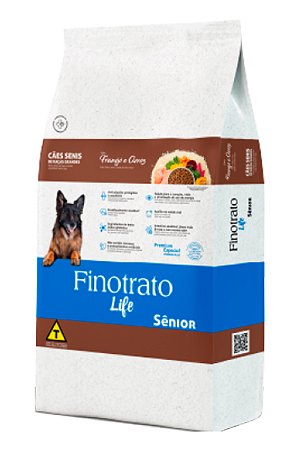Ração Finotrato Life Sênior Premium Especial Sabor Frango e Arroz para Cães Adultos de Raças Grandes - 15Kg