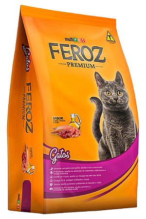 Ração Feroz Premium Especial Sabor Carne, Frango e Peixe para Gatos Castrados - 10,1Kg