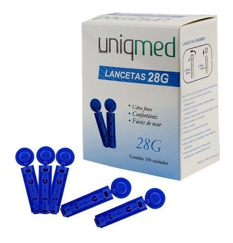 Caixa com 100 Lancetas Universal 28g para lancetadora Uniqmed Plus