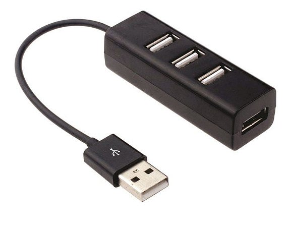 HUB USB 2.0 4 PORTAS PORTATIL SLIM PRETO MINI IMPORTADO