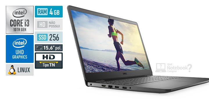 Notebook Dell Inspiron i3501-U25P Intel Core i3-1005G1 4GB SSD 256GB 15.6" HD 10ª Ger. Linux Preto