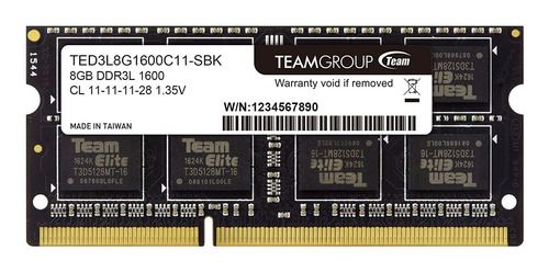 Memória Ram Notebook Team Group 8gb Ddr3l 1600Mhz Cl11 - TED3L8G1600C11